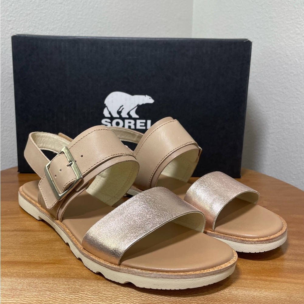 New in Box SOREL Ella III Slingback Sandal Honest Beige/Honey White Size 8.5 - Picture 3 of 14